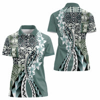 Aloha Vintage Plumeria Hawaiian Tapa Pattern Women Polo Shirt Dark Turquoise Hawaiian Tapa Pattern - Polynesian Pride