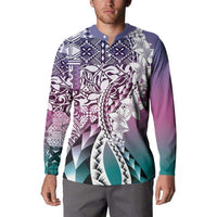 Aloha Vintage Plumeria Hawaiian Tapa Pattern Button Sweatshirt Gradient Hawaiian Tapa Pattern - Polynesian Pride