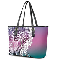 Aloha Vintage Plumeria Hawaiian Tapa Pattern Leather Tote Bag Gradient Hawaiian Tapa Pattern - Polynesian Pride