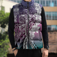 Aloha Vintage Plumeria Hawaiian Tapa Pattern Sleeveless Puffer Jacket Gradient Hawaiian Tapa Pattern - Polynesian Pride