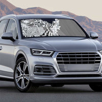 Aloha Vintage Plumeria Hawaiian Tapa Pattern Auto Sun Shade Gray Hawaiian Tapa Pattern - Polynesian Pride