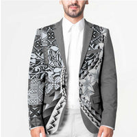 Aloha Vintage Plumeria Hawaiian Tapa Pattern Blazer Gray Hawaiian Tapa Pattern - Polynesian Pride