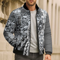 Aloha Vintage Plumeria Hawaiian Tapa Pattern Bomber Puffer Jacket Gray Hawaiian Tapa Pattern - Polynesian Pride