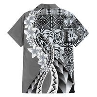 Aloha Vintage Plumeria Hawaiian Tapa Pattern Family Matching Off The Shoulder Long Sleeve Dress and Hawaiian Shirt Gray Hawaiian Tapa Pattern - Polynesian Pride