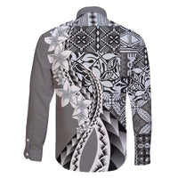 Aloha Vintage Plumeria Hawaiian Tapa Pattern Family Matching Off The Shoulder Long Sleeve Dress and Hawaiian Shirt Gray Hawaiian Tapa Pattern - Polynesian Pride