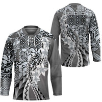Aloha Vintage Plumeria Hawaiian Tapa Pattern Hockey Jersey Gray Hawaiian Tapa Pattern - Polynesian Pride