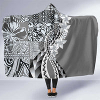 Aloha Vintage Plumeria Hawaiian Tapa Pattern Hooded Blanket Gray Hawaiian Tapa Pattern - Polynesian Pride