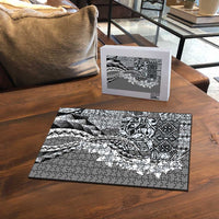 Aloha Vintage Plumeria Hawaiian Tapa Pattern Puzzle Gray Hawaiian Tapa Pattern - Polynesian Pride