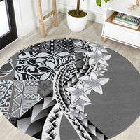 Aloha Vintage Plumeria Hawaiian Tapa Pattern Round Carpet Gray Hawaiian Tapa Pattern - Polynesian Pride