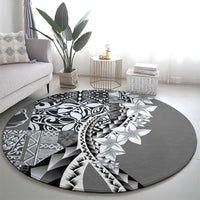 Aloha Vintage Plumeria Hawaiian Tapa Pattern Round Carpet Gray Hawaiian Tapa Pattern - Polynesian Pride