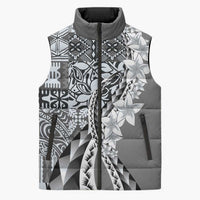 Aloha Vintage Plumeria Hawaiian Tapa Pattern Sleeveless Puffer Jacket Gray Hawaiian Tapa Pattern - Polynesian Pride