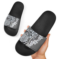 Aloha Vintage Plumeria Hawaiian Tapa Pattern Slide Sandals Gray Hawaiian Tapa Pattern - Polynesian Pride