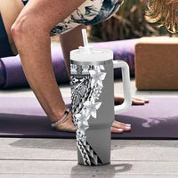 Aloha Vintage Plumeria Hawaiian Tapa Pattern Tumbler With Handle Gray Hawaiian Tapa Pattern - Polynesian Pride