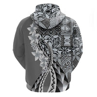 Aloha Vintage Plumeria Hawaiian Tapa Pattern Zip Hoodie Gray Hawaiian Tapa Pattern - Polynesian Pride