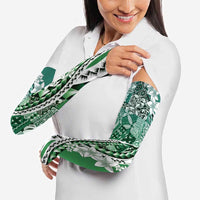 Aloha Vintage Plumeria Hawaiian Tapa Pattern Arm Sleeves Green Hawaiian Tapa Pattern - Polynesian Pride