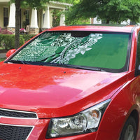 Aloha Vintage Plumeria Hawaiian Tapa Pattern Auto Sun Shade Green Hawaiian Tapa Pattern - Polynesian Pride