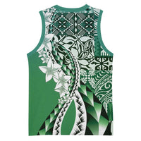 Aloha Vintage Plumeria Hawaiian Tapa Pattern Basketball Jersey Green Hawaiian Tapa Pattern - Polynesian Pride