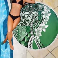 Aloha Vintage Plumeria Hawaiian Tapa Pattern Beach Blanket Green Hawaiian Tapa Pattern - Polynesian Pride