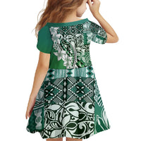 Aloha Vintage Plumeria Hawaiian Tapa Pattern Family Matching Mermaid Dress and Hawaiian Shirt Green Hawaiian Tapa Pattern - Polynesian Pride