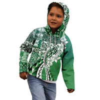 Aloha Vintage Plumeria Hawaiian Tapa Pattern Kid Hoodie Green Hawaiian Tapa Pattern - Polynesian Pride