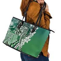Aloha Vintage Plumeria Hawaiian Tapa Pattern Leather Tote Bag Green Hawaiian Tapa Pattern - Polynesian Pride