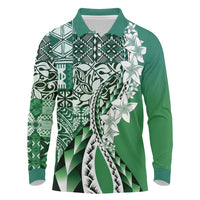 Aloha Vintage Plumeria Hawaiian Tapa Pattern Long Sleeve Polo Shirt Green Hawaiian Tapa Pattern - Polynesian Pride