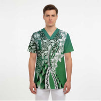Aloha Vintage Plumeria Hawaiian Tapa Pattern Scrub Top Green Hawaiian Tapa Pattern - Polynesian Pride