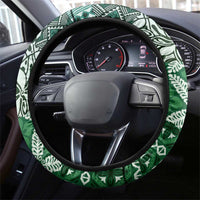 Aloha Vintage Plumeria Hawaiian Tapa Pattern Steering Wheel Cover Green Hawaiian Tapa Pattern - Polynesian Pride