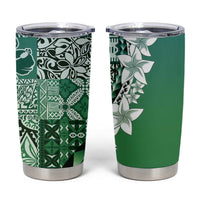 Aloha Vintage Plumeria Hawaiian Tapa Pattern Tumbler Cup Green Hawaiian Tapa Pattern - Polynesian Pride
