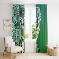 Aloha Vintage Plumeria Hawaiian Tapa Pattern Window Curtain Green Hawaiian Tapa Pattern - Polynesian Pride