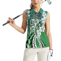 Aloha Vintage Plumeria Hawaiian Tapa Pattern Women Sleeveless Polo Shirt Green Hawaiian Tapa Pattern - Polynesian Pride