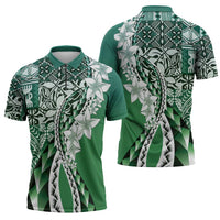 Aloha Vintage Plumeria Hawaiian Tapa Pattern Zipper Polo Shirt Green Hawaiian Tapa Pattern - Polynesian Pride