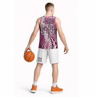 Aloha Vintage Plumeria Hawaiian Tapa Pattern Basketball Jersey Pink Hawaiian Tapa Pattern - Polynesian Pride