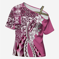 Aloha Vintage Plumeria Hawaiian Tapa Pattern Cross Shoulder Shirt Pink Hawaiian Tapa Pattern - Polynesian Pride