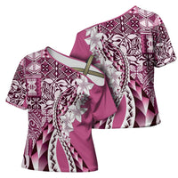 Aloha Vintage Plumeria Hawaiian Tapa Pattern Cross Shoulder Shirt Pink Hawaiian Tapa Pattern - Polynesian Pride