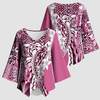 Aloha Vintage Plumeria Hawaiian Tapa Pattern Kimono Sleeve Blouse Pink Hawaiian Tapa Pattern - Polynesian Pride