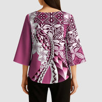 Aloha Vintage Plumeria Hawaiian Tapa Pattern Kimono Sleeve Blouse Pink Hawaiian Tapa Pattern - Polynesian Pride