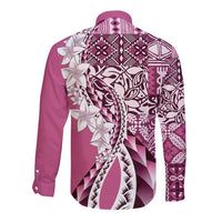 Aloha Vintage Plumeria Hawaiian Tapa Pattern Long Sleeve Button Shirt Pink Hawaiian Tapa Pattern - Polynesian Pride