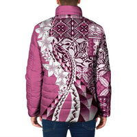 Aloha Vintage Plumeria Hawaiian Tapa Pattern Padded Jacket Pink Hawaiian Tapa Pattern - Polynesian Pride