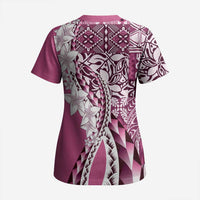Aloha Vintage Plumeria Hawaiian Tapa Pattern Scrub Top Pink Hawaiian Tapa Pattern - Polynesian Pride