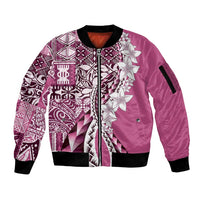 Aloha Vintage Plumeria Hawaiian Tapa Pattern Sleeve Zip Bomber Jacket Pink Hawaiian Tapa Pattern - Polynesian Pride