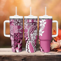 Aloha Vintage Plumeria Hawaiian Tapa Pattern Tumbler With Handle Pink Hawaiian Tapa Pattern - Polynesian Pride
