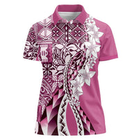 Aloha Vintage Plumeria Hawaiian Tapa Pattern Women Polo Shirt Pink Hawaiian Tapa Pattern - Polynesian Pride