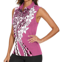 Aloha Vintage Plumeria Hawaiian Tapa Pattern Women Sleeveless Polo Shirt Pink Hawaiian Tapa Pattern - Polynesian Pride