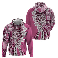 Aloha Vintage Plumeria Hawaiian Tapa Pattern Zip Hoodie Pink Hawaiian Tapa Pattern - Polynesian Pride
