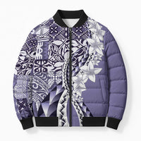 Aloha Vintage Plumeria Hawaiian Tapa Pattern Bomber Puffer Jacket Purple Hawaiian Tapa Pattern - Polynesian Pride
