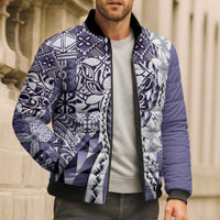 Aloha Vintage Plumeria Hawaiian Tapa Pattern Bomber Puffer Jacket Purple Hawaiian Tapa Pattern - Polynesian Pride
