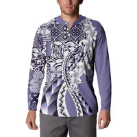 Aloha Vintage Plumeria Hawaiian Tapa Pattern Button Sweatshirt Purple Hawaiian Tapa Pattern - Polynesian Pride