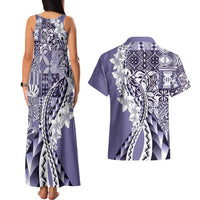 Aloha Vintage Plumeria Hawaiian Tapa Pattern Couples Matching Tank Maxi Dress and Hawaiian Shirt Purple Hawaiian Tapa Pattern - Polynesian Pride