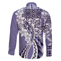 Aloha Vintage Plumeria Hawaiian Tapa Pattern Family Matching Long Sleeve Bodycon Dress and Hawaiian Shirt Purple Hawaiian Tapa Pattern - Polynesian Pride